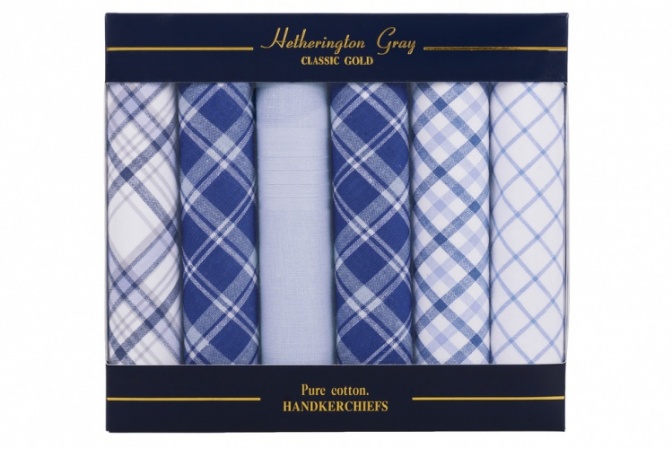 Mixed Blue Check and Plain Dyed Handkerchiefs